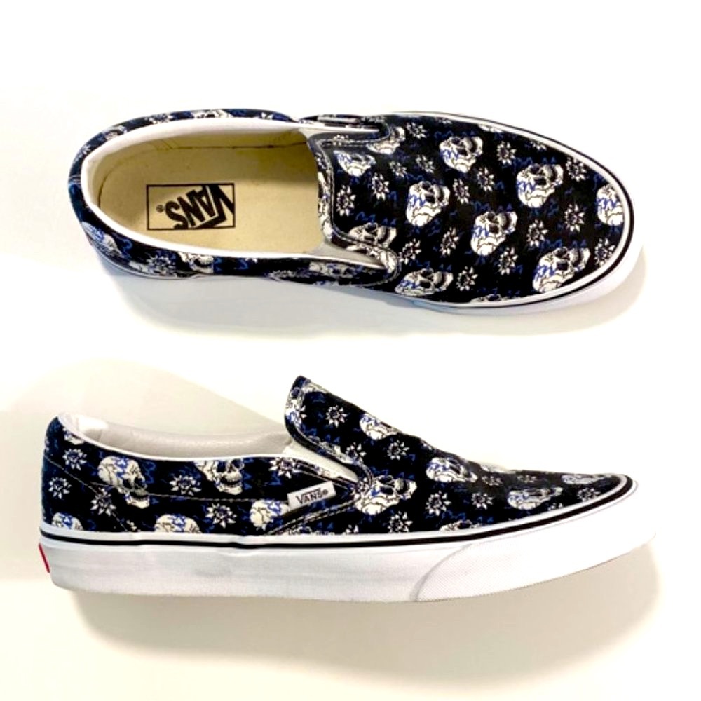 Men’s | Vans | Flash Skulls Classic Slip-On | Black/White/Blue | 11